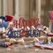 Metal “Happy 4th of July” Table Sign with Wooden Base, Patriotic Red White Blue American Flag Decor, Independence Day Memorial Day Indoor Centerpiece, Farmhouse Style Tabletop Decoration for Shelf, Desk, Mantel, and Home Display